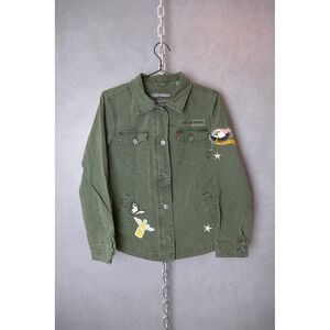 Levi's Military Style Olive‎ Green Shirt Jacket Patches Star Eagle Womens Medium